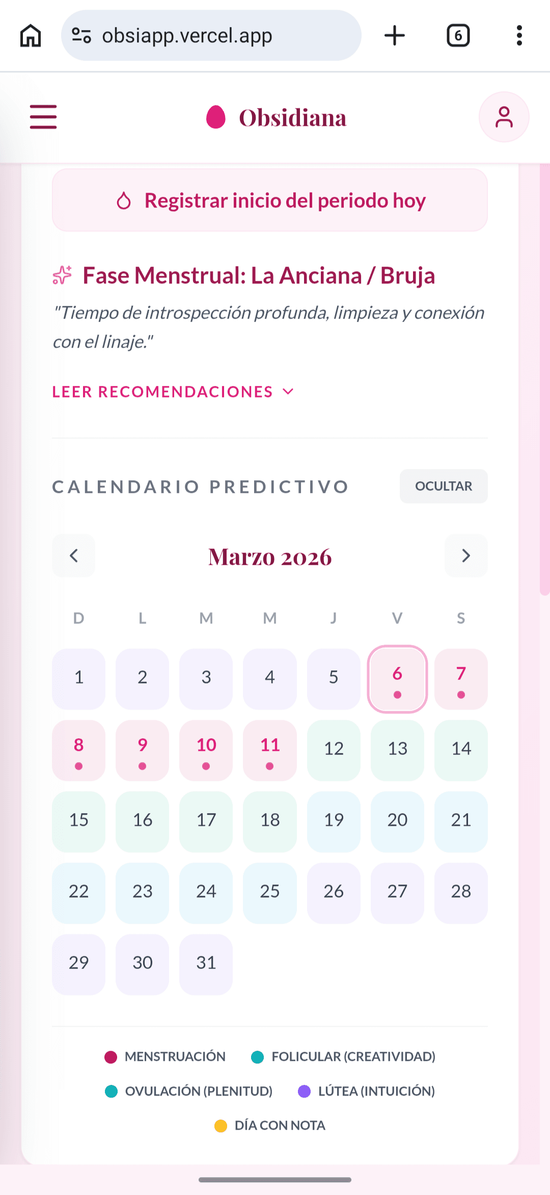 Captura de pantalla de la app - Calendario